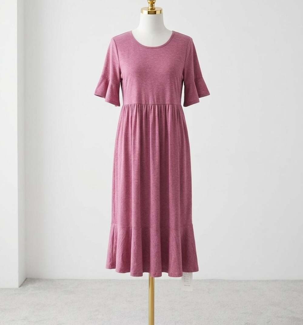 Kohl's Medium Empire Waist Dress Ruffle Flutter Sleeve Tshirt Pockets